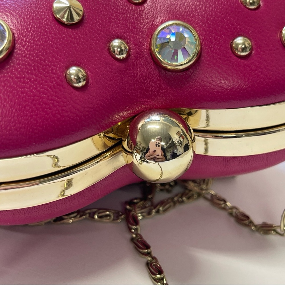 Vintage Juicy Couture Pink Leather Rhinestone Heart Minaudiere Bag. - Picture 10 of 12